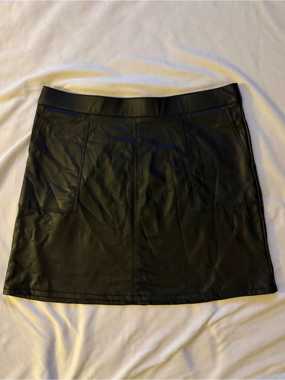 Maurices Black Faux Leather A-Line Mini Skirt Size 14 Regular Pockets